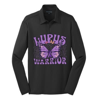 Lupus Warrior Fighter Purple Butterflies Support Flower Silk Touch Performance Long Sleeve Polo