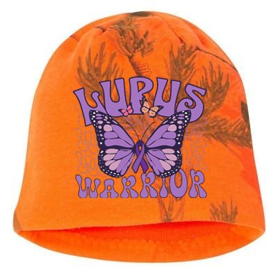 Lupus Warrior Fighter Purple Butterflies Support Flower Kati - Camo Knit Beanie