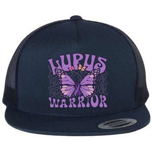 Lupus Warrior Fighter Purple Butterflies Support Flower Flat Bill Trucker Hat