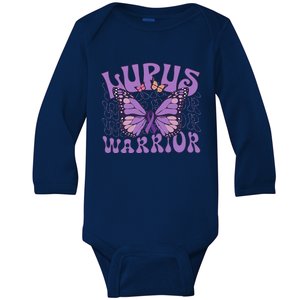 Lupus Warrior Fighter Purple Butterflies Support Flower Baby Long Sleeve Bodysuit