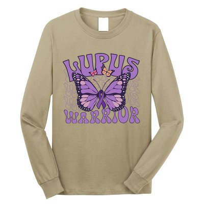 Lupus Warrior Fighter Purple Butterflies Support Flower Long Sleeve Shirt