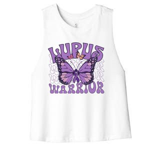 Lupus Warrior Fighter Purple Butterflies Support Flower Women's Racerback Cropped Tank