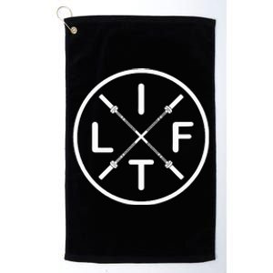 Lift Weightlifting Fitness Barbells Crossed Circle Platinum Collection Golf Towel