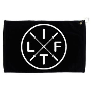 Lift Weightlifting Fitness Barbells Crossed Circle Grommeted Golf Towel