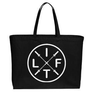 Lift Weightlifting Fitness Barbells Crossed Circle Cotton Canvas Jumbo Tote