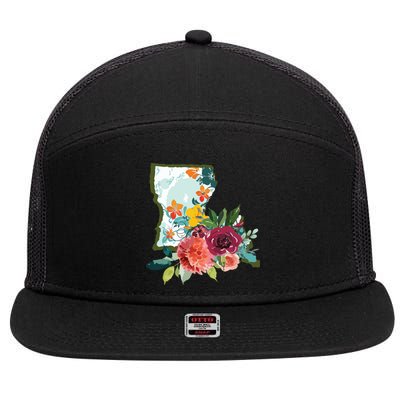 Louisiana Watercolor Flower 7 Panel Mesh Trucker Snapback Hat