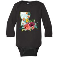 Louisiana Watercolor Flower Baby Long Sleeve Bodysuit