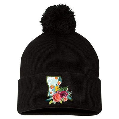 Louisiana Watercolor Flower Pom Pom 12in Knit Beanie