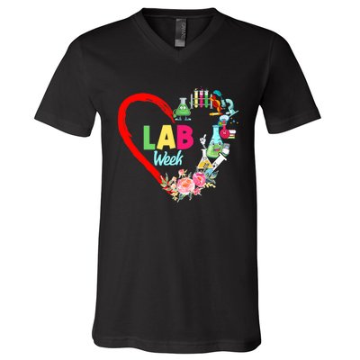 Lab Week Floral Lab Tech Medical Laboratory Hospital Office Lab Week V-Neck T-Shirt