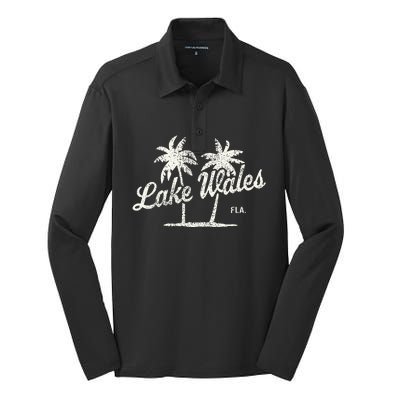 Lake Wales Florida Vintage 70s Palm Trees Silk Touch Performance Long Sleeve Polo