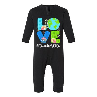 Love World Floral Earth Day Anniversary Teacher Life Infant Fleece One Piece