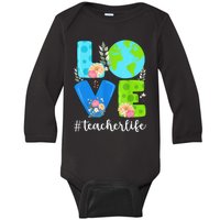 Love World Floral Earth Day Anniversary Teacher Life Baby Long Sleeve Bodysuit