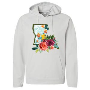 Louisiana Watercolor Flower Performance Fleece Hoodie