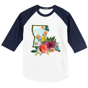 Louisiana Watercolor Flower Baseball Sleeve Shirt