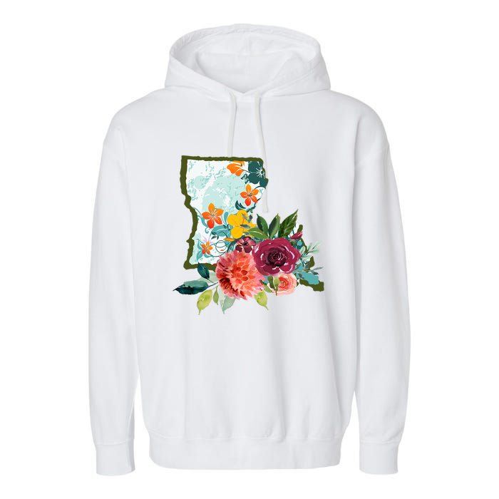 Louisiana Watercolor Flower Garment-Dyed Fleece Hoodie