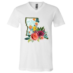 Louisiana Watercolor Flower V-Neck T-Shirt