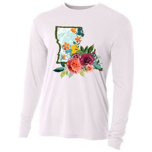 Louisiana Watercolor Flower Cooling Performance Long Sleeve Crew