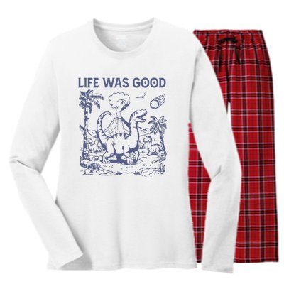 Life Was Good Dinosaur Women's Long Sleeve Flannel Pajama Set 