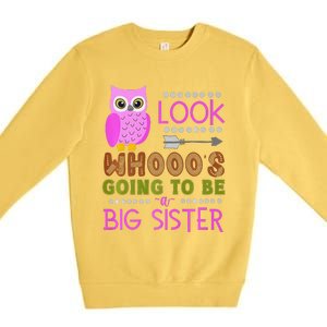 Look WhoS Going To Be A Big Sister Owl Baby Announcement Premium Premium Crewneck Sweatshirt