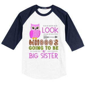 Look WhoS Going To Be A Big Sister Owl Baby Announcement Premium Baseball Sleeve Shirt