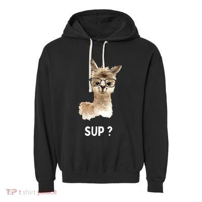 Llama With Glasses Funny Saying Alpaca Garment-Dyed Fleece Hoodie