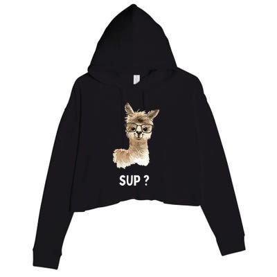 Llama With Glasses Funny Saying Alpaca Crop Fleece Hoodie