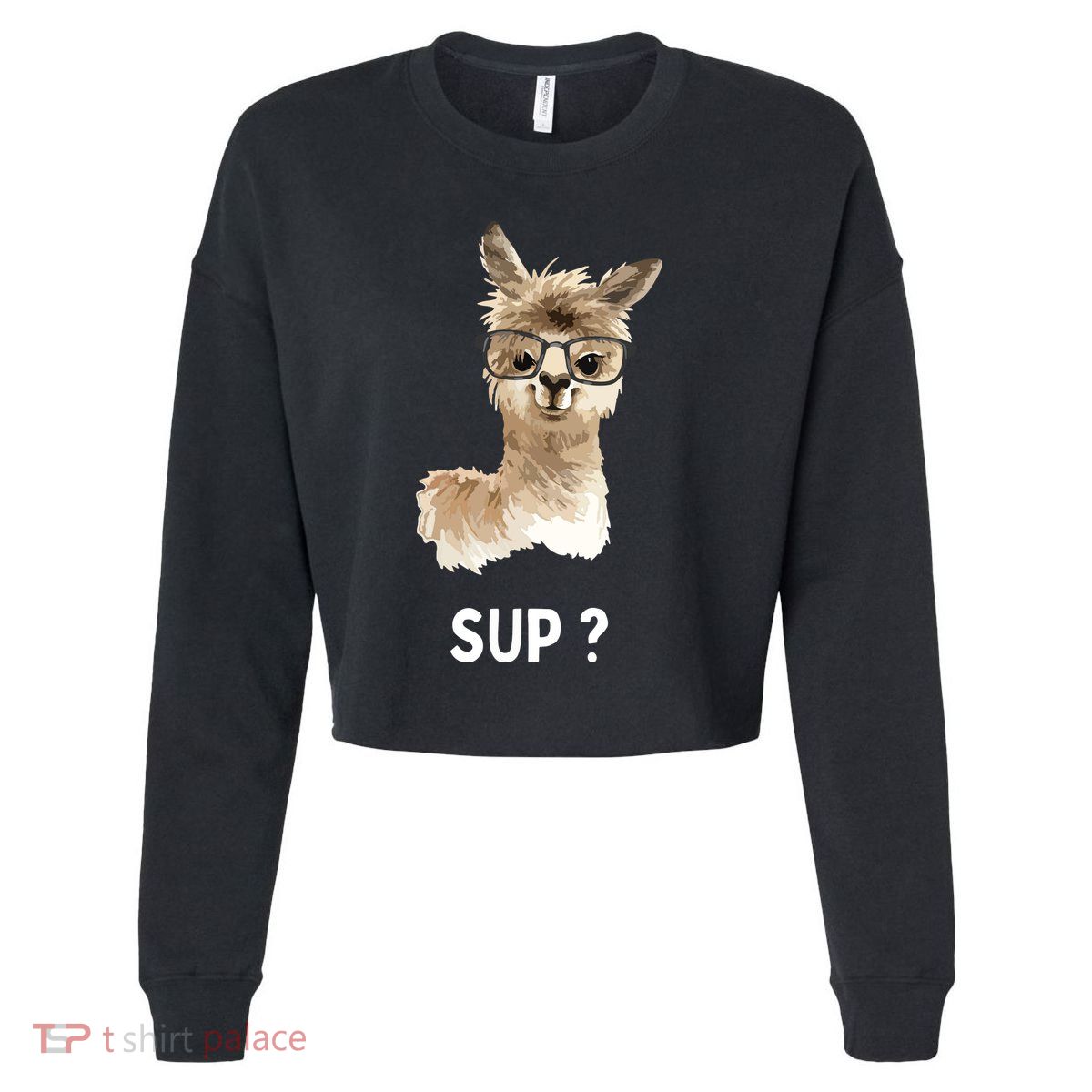 Llama With Glasses Funny Saying Alpaca Cropped Pullover Crew