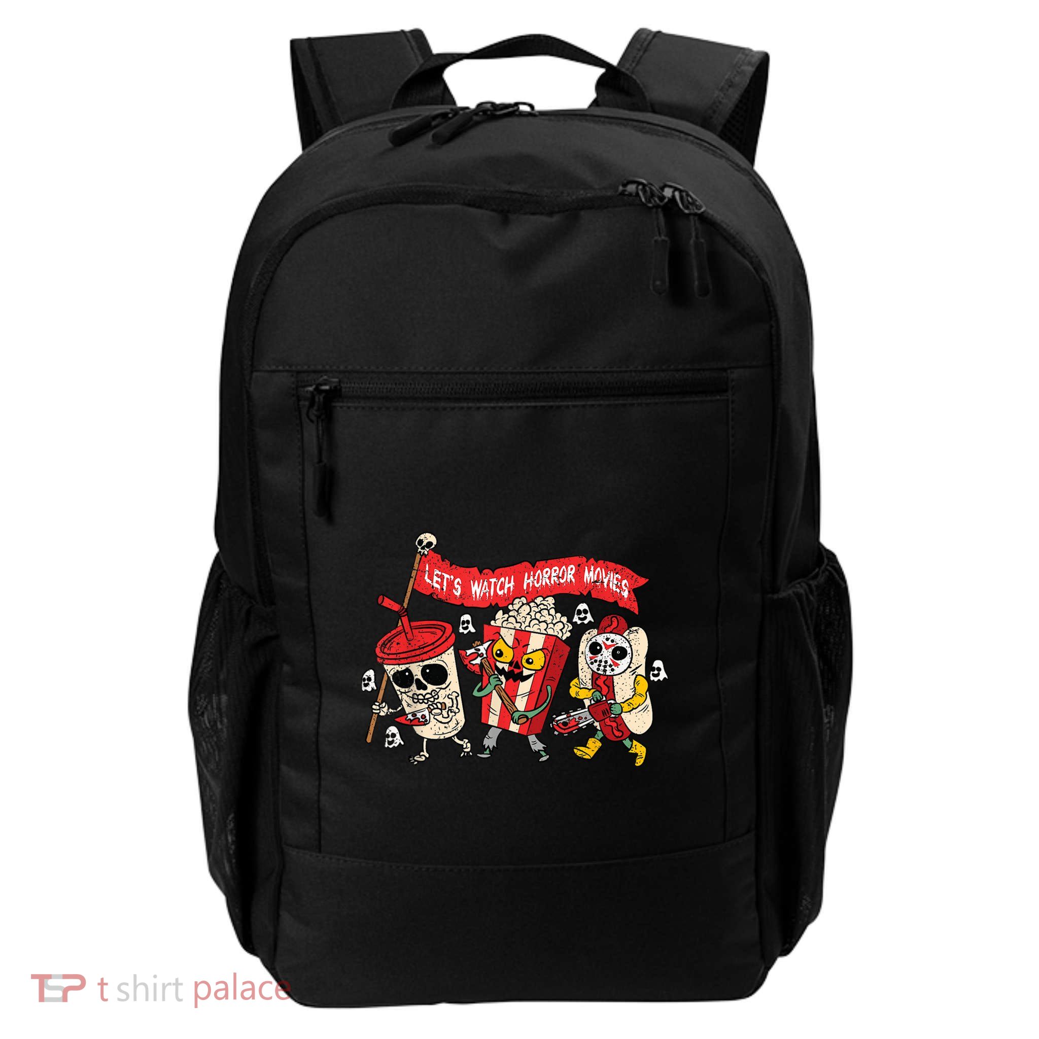 Lets Watch Horror Movies Halloween Funny Ghost Skeleton Backpack