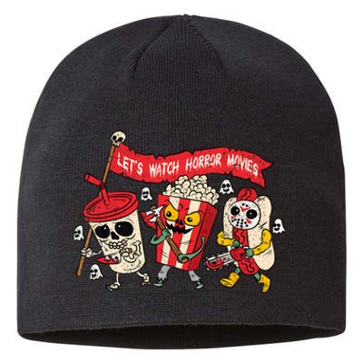 Lets Watch Horror Movies Halloween Funny Ghost Skeleton Sustainable Beanie