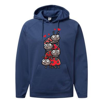 Ladybug With Hearts Bug Lover Performance Fleece Hoodie