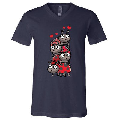 Ladybug With Hearts Bug Lover V-Neck T-Shirt