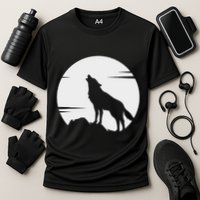 Lone Wolf Howling At The Moon Jackal Animal Cooling Performance Crew T-Shirt