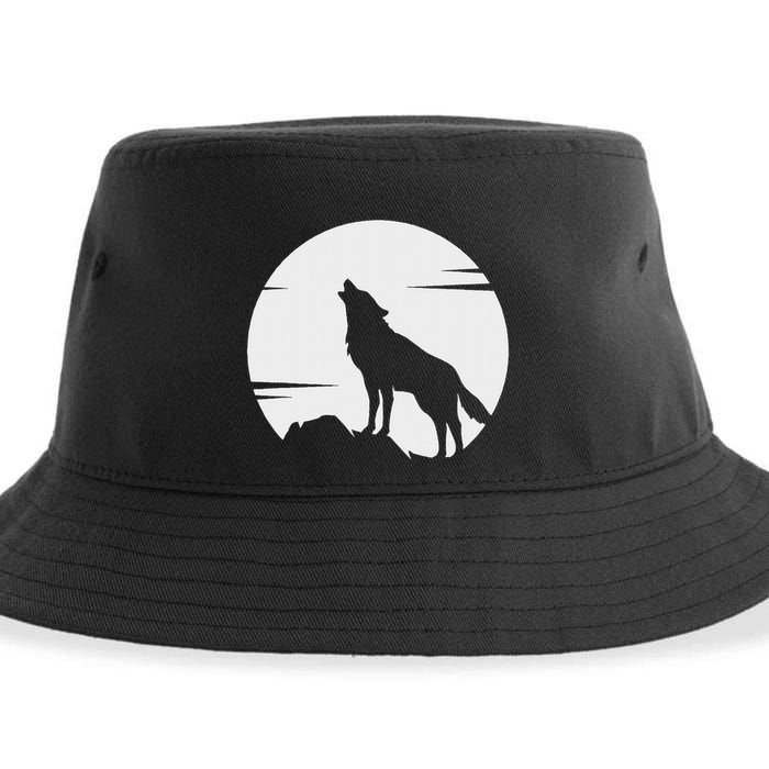 Lone Wolf Howling At The Moon Jackal Animal Sustainable Bucket Hat