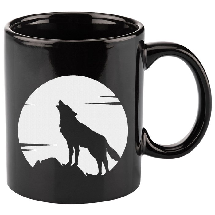 Lone Wolf Howling At The Moon Jackal Animal 11oz C Handle Ceramic Mug