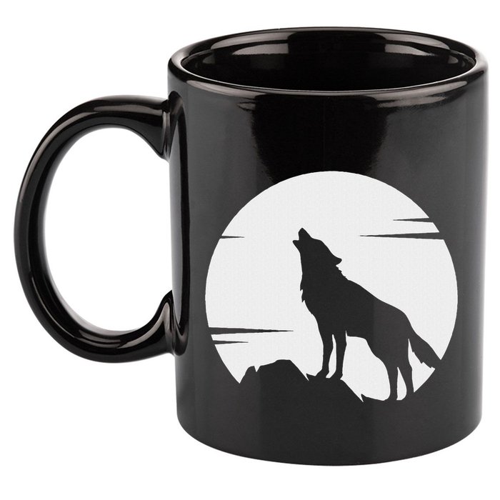 Lone Wolf Howling At The Moon Jackal Animal 11oz C Handle Ceramic Mug