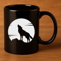 Lone Wolf Howling At The Moon Jackal Animal 11oz C Handle Ceramic Mug