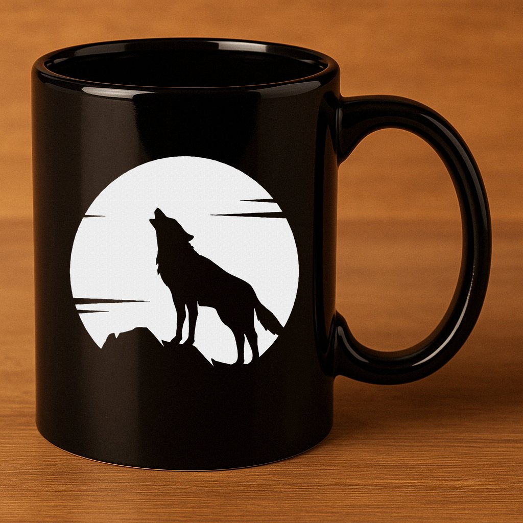 Lone Wolf Howling At The Moon Jackal Animal 11oz C Handle Ceramic Mug