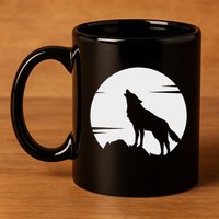 Lone Wolf Howling At The Moon Jackal Animal 11oz C Handle Ceramic Mug