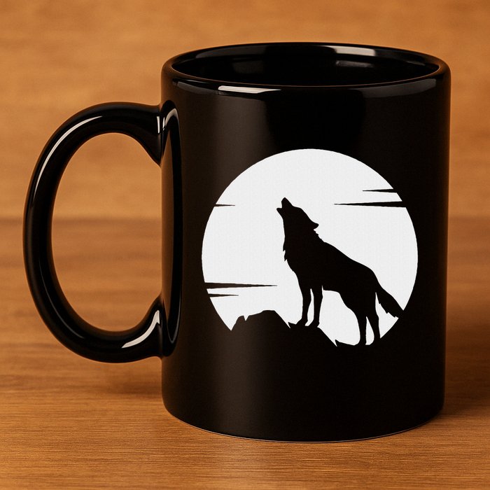 Lone Wolf Howling At The Moon Jackal Animal 11oz C Handle Ceramic Mug