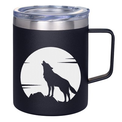 Lone Wolf Howling At The Moon Jackal Animal 12oz Stainless Steel Coffee Mug