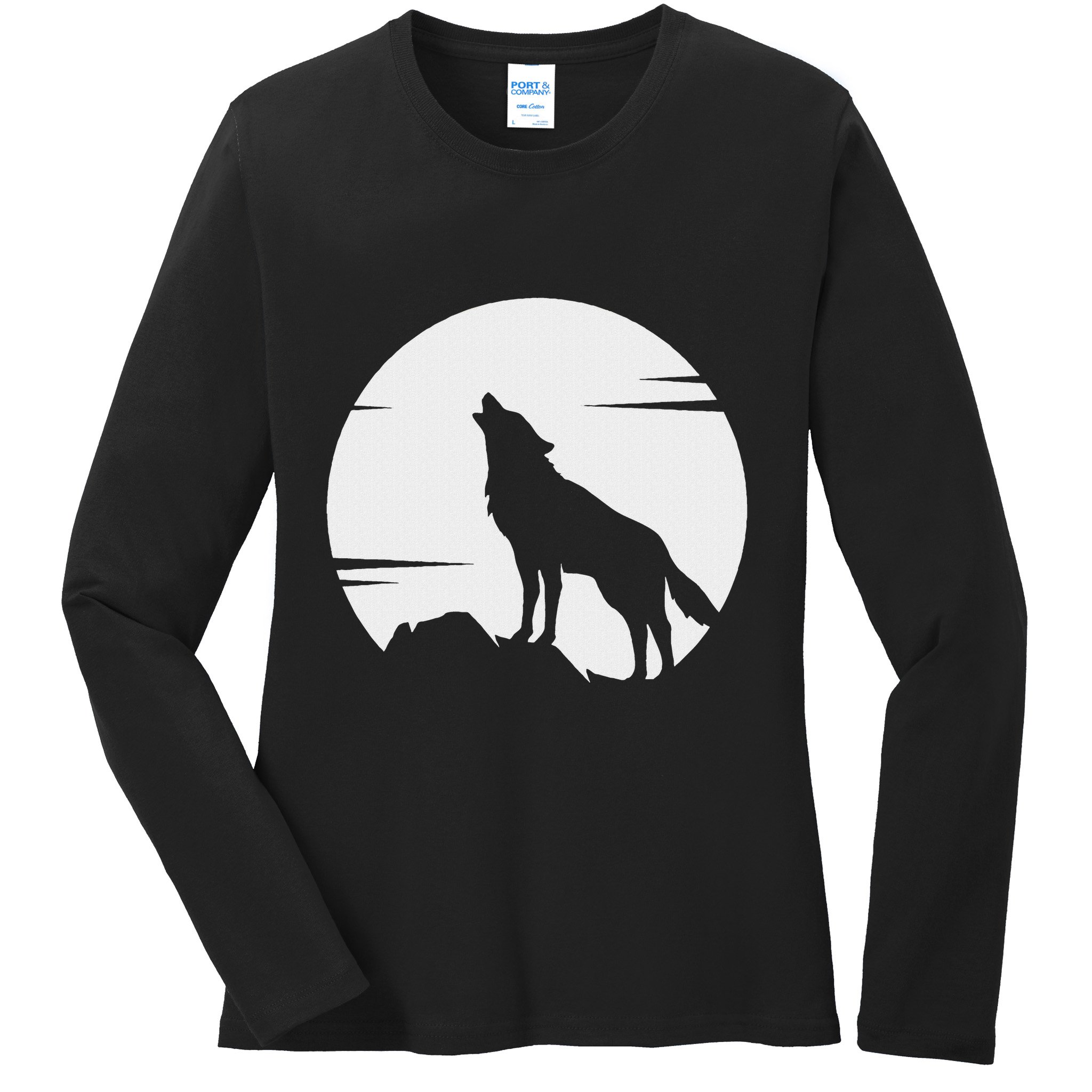 Lone Wolf Howling At The Moon Jackal Animal Ladies Long Sleeve Shirt