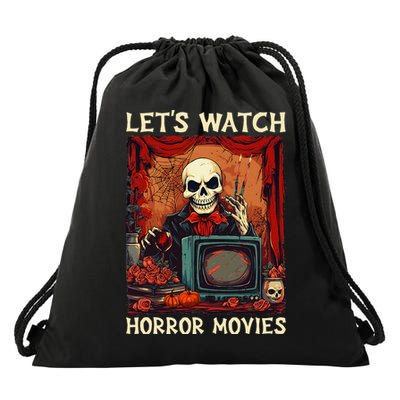 Lets Watch Horror Movies Gothic Halloween Skeleton Drawstring Bag