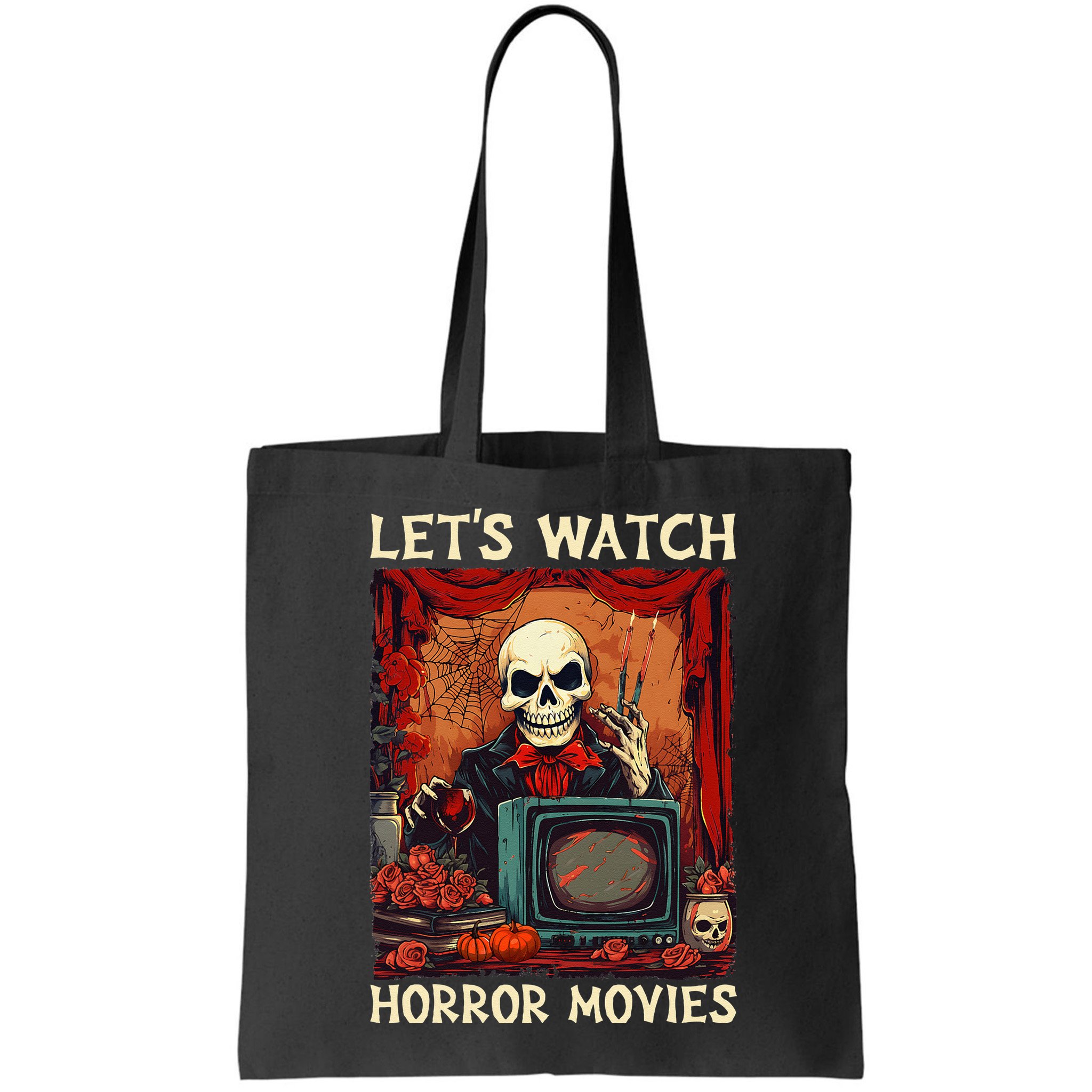 Lets Watch Horror Movies Gothic Halloween Skeleton Bag