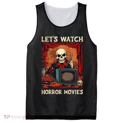 Lets Watch Horror Movies Gothic Halloween Skeleton Mesh Reversible Basketball Jersey Tank