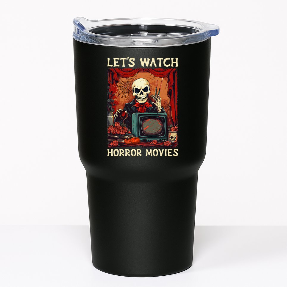 Lets Watch Horror Movies Gothic Halloween Skeleton Tumbler