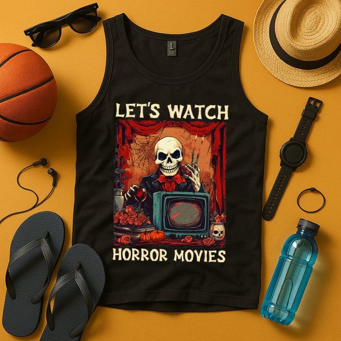 Lets Watch Horror Movies Gothic Halloween Skeleton Tank Top