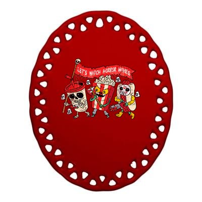 Lets Watch Horror Movies Funny Halloween Costume Hot Dog Ceramic Oval Ornament