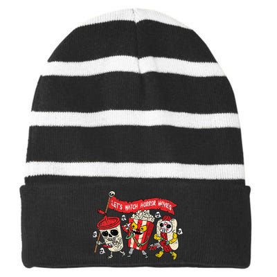 Lets Watch Horror Movies Halloween Funny Ghost Skeleton Striped Beanie with Solid Band