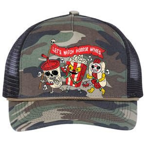 Lets Watch Horror Movies Halloween Funny Ghost Skeleton Retro Rope Trucker Hat Cap