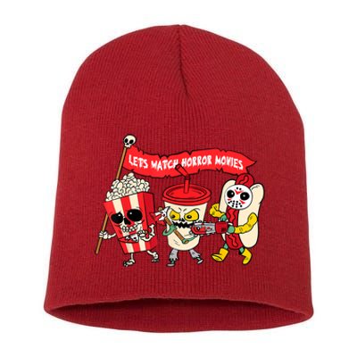 Lets Watch Horror Movies Funny Halloween Costume Spooky Short Acrylic Beanie